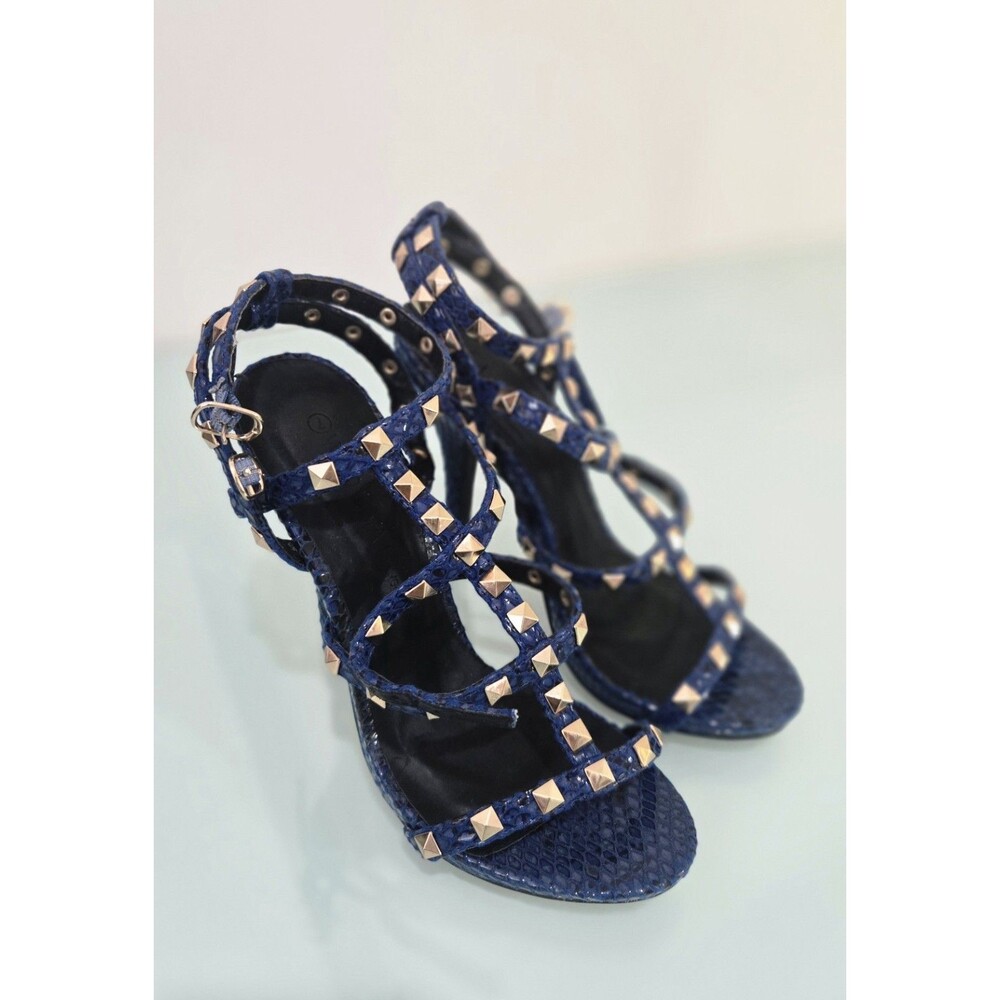 NEW Wild Diva Lounge Blue Snakeskin Studded Cage Heels 7
